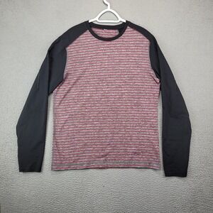 Lululemon Shirt Mens Large Red Black Striped Lightweight Moisture Wicking Tee
